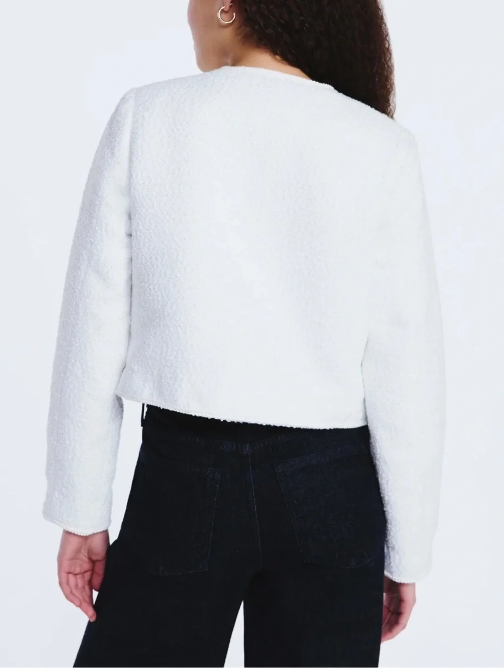 Free Assembly Women's Collarless Nubby Jacket with Long Sleeves